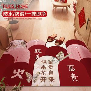 Budis Ковер 80х120 см для прихожей в стиле китайского нового года, водонепроницаемый, нескользящий, моющийся, PVC Leather, Fugui Zilai