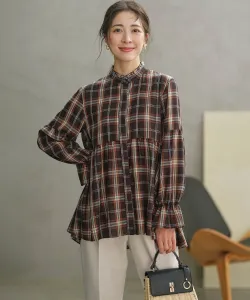 Прозрачная саржевая туника в клетку Suite, цвет Apricot Brown 3 [330]