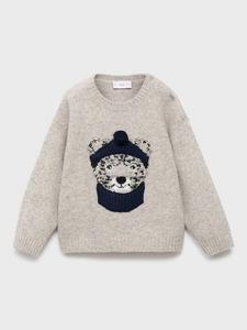 Детский вязаный свитер с круглым вырезом Mango, Pastel Grey