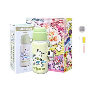 Термокружка Yugui Dog unisex для студентов, стильная, многоцветная, из нержавеющей стали 316, эксклюзивная школьная кружка с соломинкой, 460 мл Sanrio, Pochacco (Cup Brush+Straw Brush+Shopping Bag)