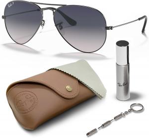 Солнцезащитные очки Ray-Ban RB3025 AVIATOR GRADIENT в форме «пилот» для мужчин и женщин, в комплекте с официальным набором очков RAYBAN, Polished Gunmetal Frame | Polarized Blue/Grey Lens