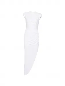 Асимметричное драпированное миди-платье Elisabetta Franchi, белый