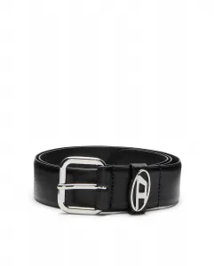 Мужской кожаный ремень DIESEL с серебряной пряжкой, черный