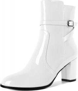 Женские ботильоны Mettesally с массивным каблуком, круглым носком и боковой молнией, осень-зима, высота каблука 7 см, Patent White