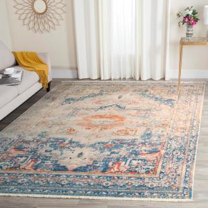 Ковер SAFAVIEH, 244 x 305 см, - коллекция Vintage Persian - большой - Blue & Multi, восточный дизайн с эффектом потертости, не линяет и легко чистится, идеально для гостиной, спальни, офиса, столовой (VTP438B)