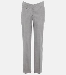 Узкие брюки из натуральной шерсти со складками Victoria Beckham, Grey Melange