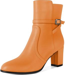 Женские ботильоны Mettesally с массивным каблуком, круглым носком и боковой молнией, осень-зима, высота каблука 7 см, Orange