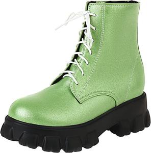 Уникальные женские боевые ботильоны на платформе с массивным каблуком, сапожки на шнуровке с круглым носком, модная зимняя обувь Uniquelly, Green