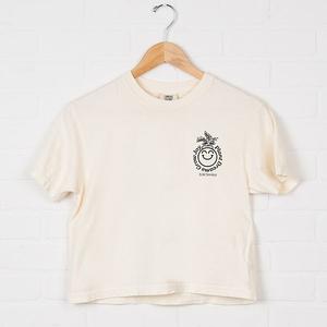 SWSmiley plant dreams grow joy outline - женский бокси кроп топ с принтом Simply Sage Market, Ivory