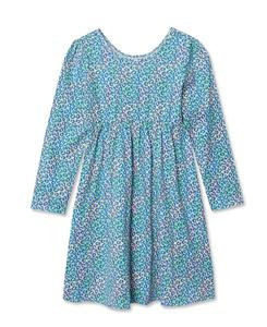 Детское трикотажное платье с длинными рукавами и присборенной талией Lands' End, Pastel cheetah multi