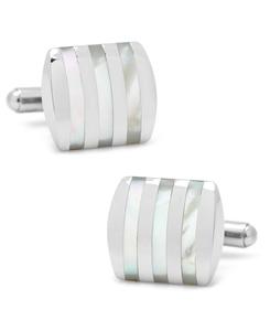 Запонки из нержавеющей стали с полосками и перламутровой отделкой Cufflinks Inc, White