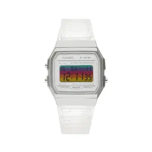 CASIO Ретро серия кварцевые часы с белым циферблатом на ремешке унисекс