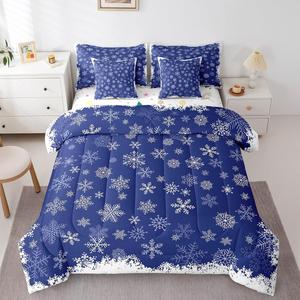 Erosebridal Комплект постельного белья Christmas Snowflake с декоративным принтом снежинок в королевском синем цвете, Royal Blue