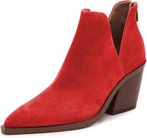 Женские ботильоны YDN с модной высокой платформой, средней высоты каблуками, заостренным носком, замшевые с V-образным вырезом сзади и молнией, Red