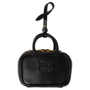 MIU MIU Кожаный брелок для сумки женский черный, Black