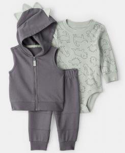 Детский комплект для мальчиков: майка без рукавов с динозаврами, боди и штанишки, 3 предмета Carter's, Gray