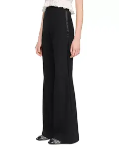 Брюки от костюма из смесовой шерсти с атласной полоской Sandro, черный