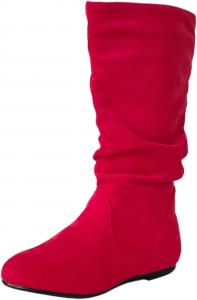 Женские мягкие замшевые сапоги средней высоты на невысоком каблуке | Удобная осенняя обувь для улицы с боковой молнией и противоскользящей подошвой - плоские сапоги, сапоги-«сабо» для женщин AtXiteli, 1 Red Ribbon Solid