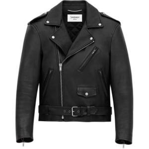 Кожаная куртка с молнией и отложным воротником SAINT LAURENT, черный