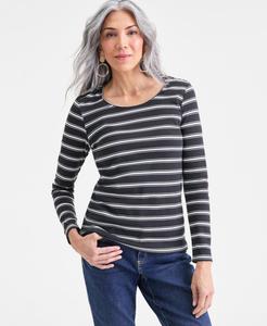 Женская блузка с длинными рукавами и вырезом-лодочкой Style & Co, Deep Black Combo