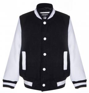 Детская бомбер куртка в стиле варьете черно-белая с кожаными рукавами для детей 3-13 лет Infinity Junior