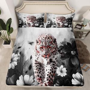 Erosebridal Комплект постельного белья Leopard Daisy Flowers с граффити и бохо-декором в красно-черном омбре, Red Black