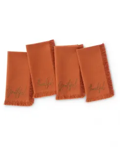 Салфетки хлопковые с бахромой и мотивом урожая, набор из 4 шт. Elrene, rust