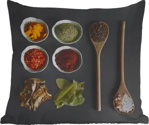 Подушка для улицы - Половник - Специи - Травы - Зеленый - Коричневый - В деревенском стиле - 45 x 45 см - Устойчива к погодным условиям - Подушка для отдыха - Фотоподушка - Декоративная подушка MuchoWow