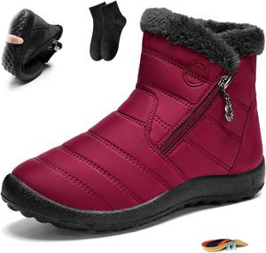 Женские уютные зимние водонепроницаемые противоскользящие ботинки, зимние ботинки для женщин, водонепроницаемые женские снежные ботинки с утеплителем - ботильоны с меховой подкладкой для улицы NoworFewer, Red