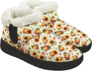 Зимние женские ботинки с мехом, теплые, противоскользящие, для походов и улицы, утепленные для ходьбы и работы Chririnla, Sunflower Pumpkin Print