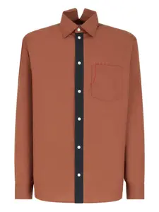 Рубашка с разрезным воротником и вышитым карманом Marni, коричневый