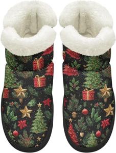 Зимние женские ботинки KEIAHUAN, теплые, с противоскользящей подошвой, утепленные искусственным мехом, удобные для улицы, Christmas Tree