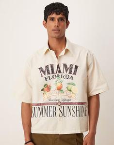 Рубашка свободного кроя ASOS DESIGN с принтом цвета экрю