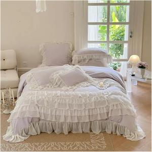 YIZUFU Комплект постельного белья из египетского хлопка с французскими кружевными рюшами