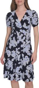 Женское мини-платье Tommy Hilfiger с короткими рукавами, V-образным вырезом и сборками, А-силуэт, Sky Captain/Amparo Blue