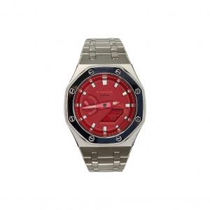 Часы Casio G-Shock Analog-Digital 2100 Series, арт. GA-2100-1A1, 44 мм, полированное серебро/серебристо-черный/красный