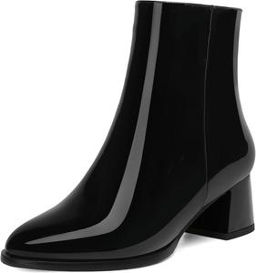 Женские ботинки NUMALEO с круглым носком, для путешествий и улицы, лаковые, стильные, на молнии, с толстым низким каблуком 5 см, высокие до щиколотки, Black