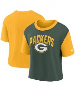 Женская золотисто-зеленая модная футболка Green Bay Packers High Hip Fashion Nike