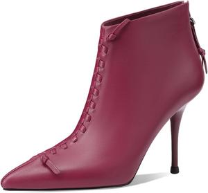 Женские ботильоны на шпильке TinaCus с острым носком, из натуральной кожи, ручной работы, с задней молнией, элегантные, Red/3.54"
