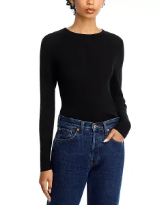 Вязаный свитер в рубчик с длинными рукавами в полоску Majestic Filatures, черный