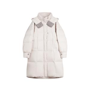 ELLE Пуховик женский Ecru с капюшоном утепленный