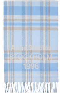 Acne Studios Широкий синий клетчатый шарф с логотипом