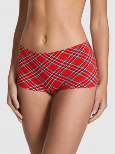 Трусики-Шорты No-Show Pink, smooth red plaid print with tis the season foil graphic