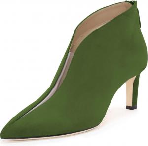 Женские ботильоны YDN с заостренным носком, V-образным вырезом, средним каблуком, искусственной замшей, молнией из ПВХ, для выпускного или вечеринки, короткие ботинки, размер 4-15 US, Green