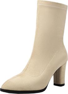 Женские ботинки на низком каблуке с острым носком и коротким голенищем XIEPP, Apricot