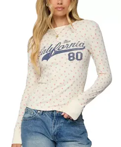 Футболка с длинными рукавами в рубчик с цветочным принтом в калифорнийском стиле Edikted, белый