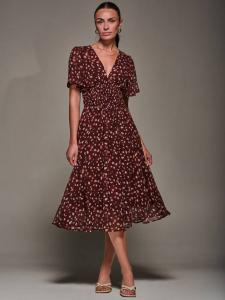 Платье миди из шифона с абстрактным горохом и завязками на спине Jolie Moi, Burgundy Abstract