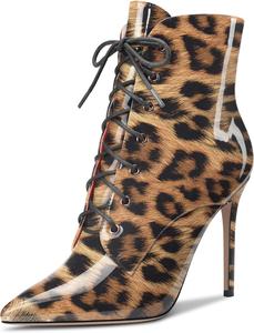 Женские ботильоны Aachcol с коротким голенищем, заостренным носком, стойкой на шпильке средней высоты, лакированные, с молнией и шнуровкой, сексуальные, каблук 4 дюйма, Multicolor A