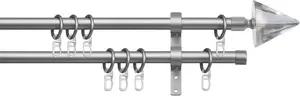 Карниз indeko "Конусное стекло прозрачное", 2 направляющие, фиксированный размер, полный комплект, включая кольца и крепежный материал 240 см, Ø16мм, цвет silberfarben/chromfarben
