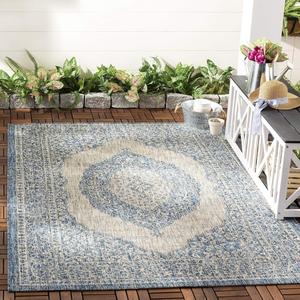 Ковер SAFAVIEH, 244 x 336 см, Washable Rug Outdoor Courtyard Collection - Light Grey & Blue, Non-Shedding & Easy Cleaning, идеальный для патио, заднего двора, прихожей (CY8751-36812)
